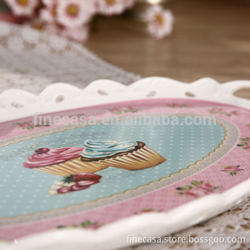 15 Inches Elegant Fine New Bone China Ceramic Tea Tray